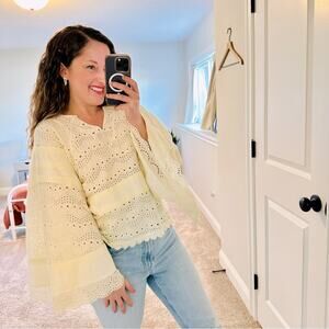 NWT Tuckernuck FLOE Cream Eyelet Cotton Flare Sleeve Pullover Top Small